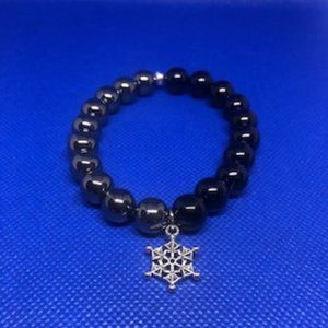 Silver Hematite & Blk Onyx Bracelet w/Snow Flake